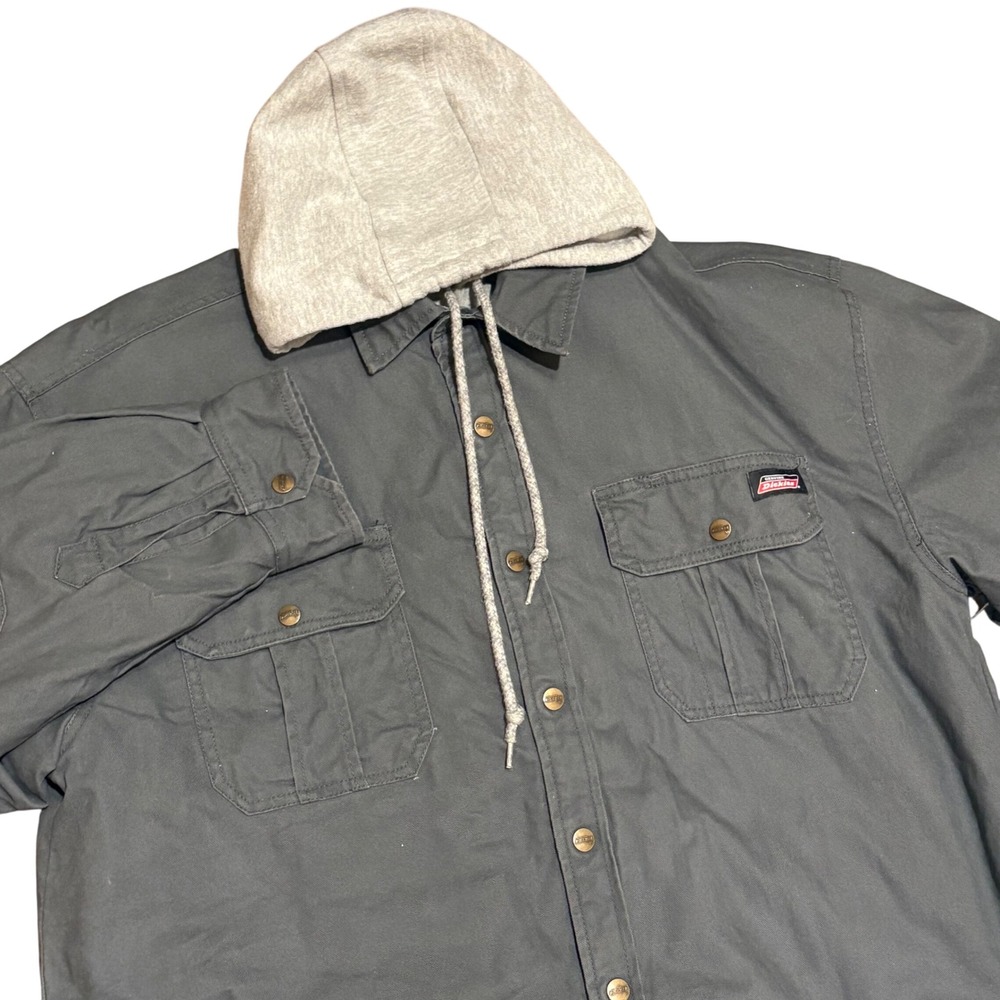 Dickies Insulated Gray Heavy Duty Canvas Work Jacket Hoodie Mens‎ 2XL (50-52)